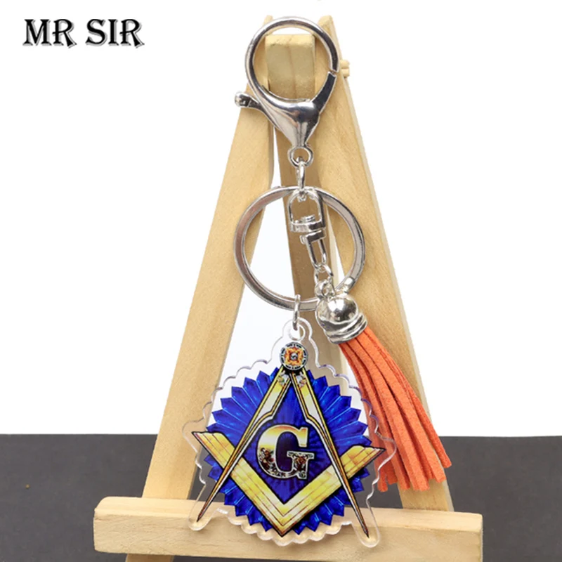 

Новый брелок для ключей Freemason, синий Компас с G, акриловый подвесной брелок с кисточкой, камень, рыцари, темплар, украшения для мужчин и женщин