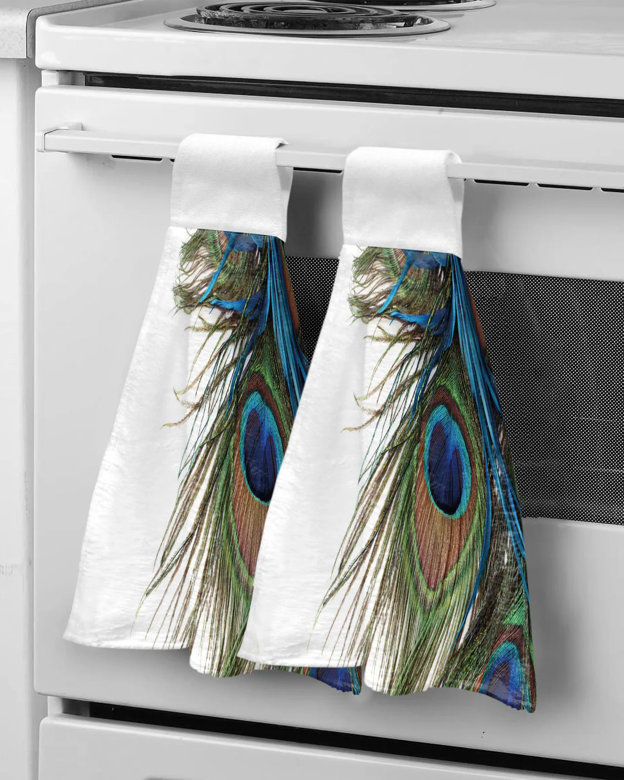 

Peacock Feather White Hand Towels Microfiber Bathroom Hanging Towel Absorbent Towels Soft Kids Hand Towels