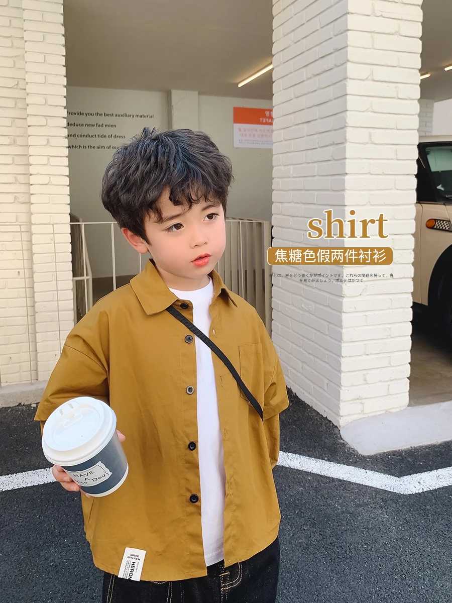 

Ivan Yiwan Children's Clothing 2022 Spring New Children's All-Match False-Two-Piece Shirt Boys Early Spring Coat Top