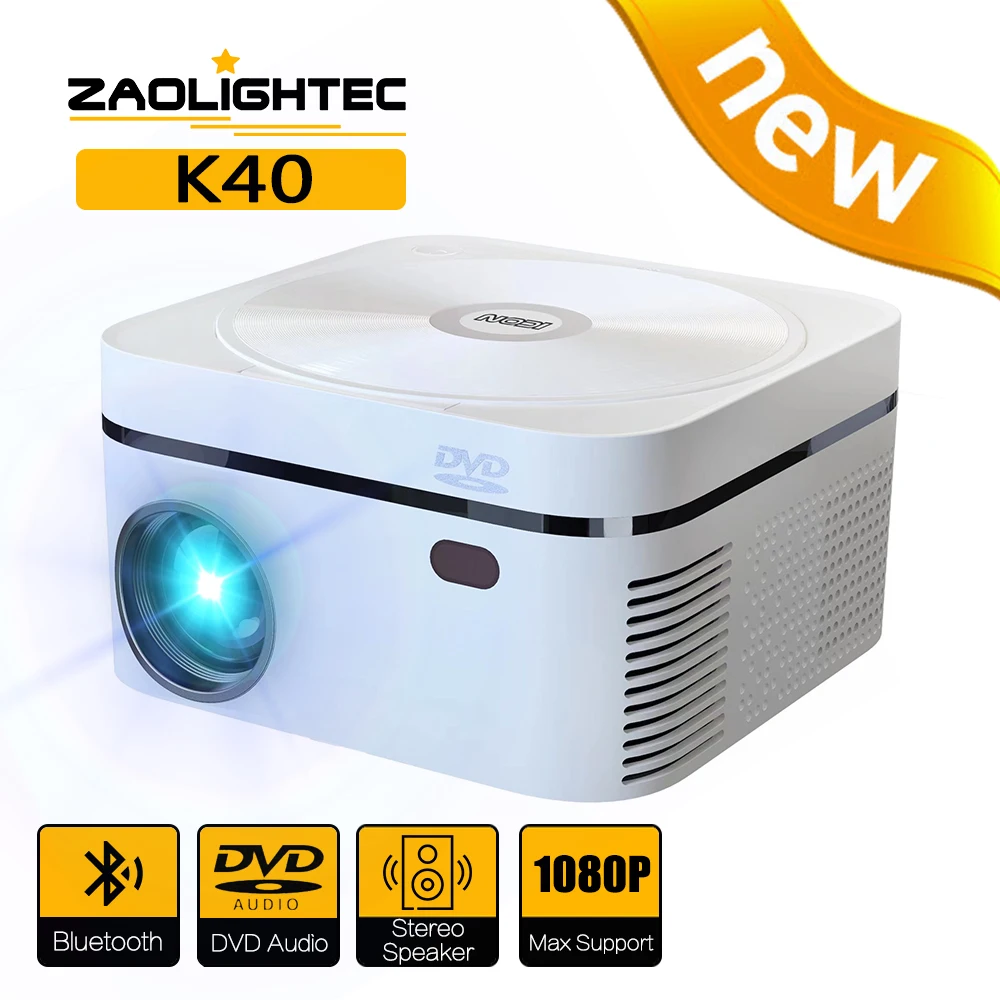 

ZAOLIGHTEC K40 Projector Portable Projector Support 1080P 200" Display Projector & DVD Player In One Ideal for Home Theater