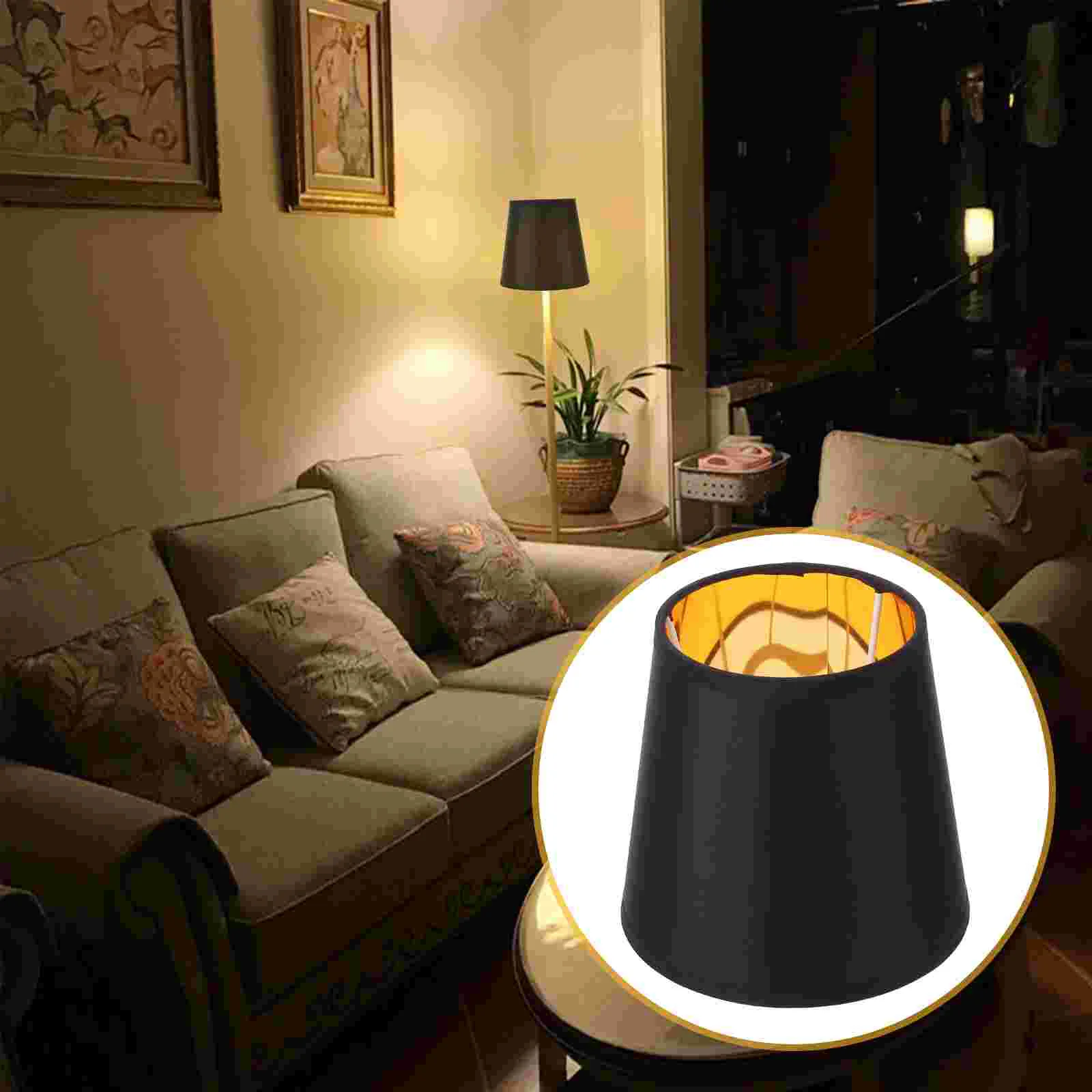 

Black Lampshade Cloth Lamp Shade E14 Base Golden Lining Fabric Lampshade Screw Lamp Cover Home Table Lamp Floor Light Small