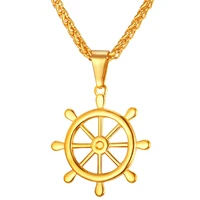 collare rudder pendant stainless steel gold color hippie men ships wheel jewelry captains helm necklace women p162