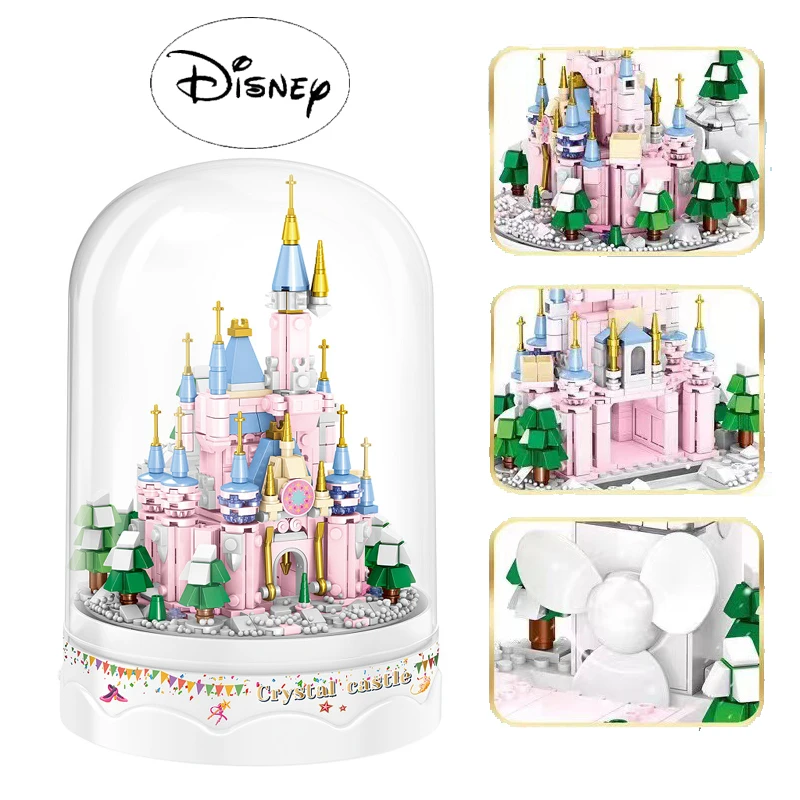 

Новинка, музыкальная шкатулка Disney с маленькими частицами, снежный кристаллический замок, строительные игрушки для девочек, строительные бл...