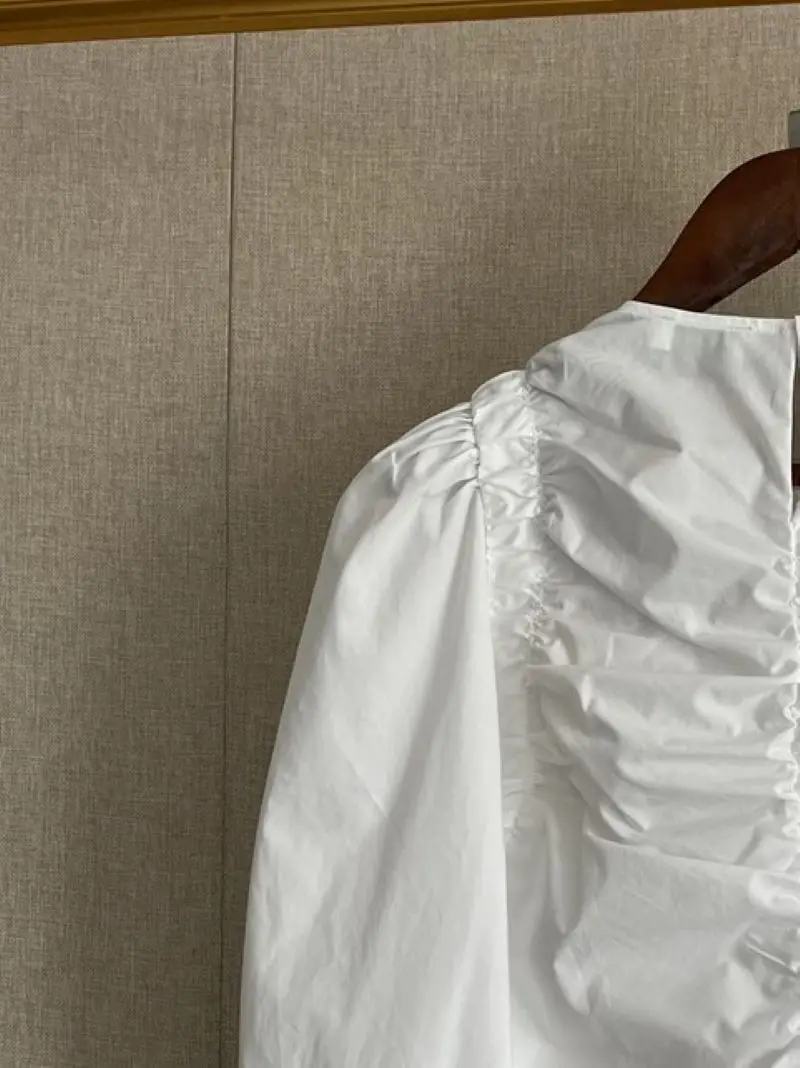 

Женская Асимметричная плиссированная блузка с круглым вырезом и длинным рукавом-фонариком, весна 2023