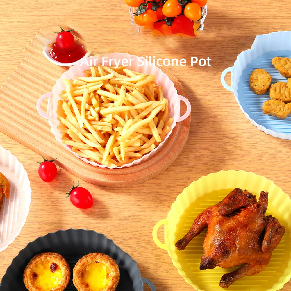 

Reusable Air Fryer Pan Baking Tray Non-Stick Silicone Pot With Handle Airfryer Heat-Resistant Liner Basket Bakeware