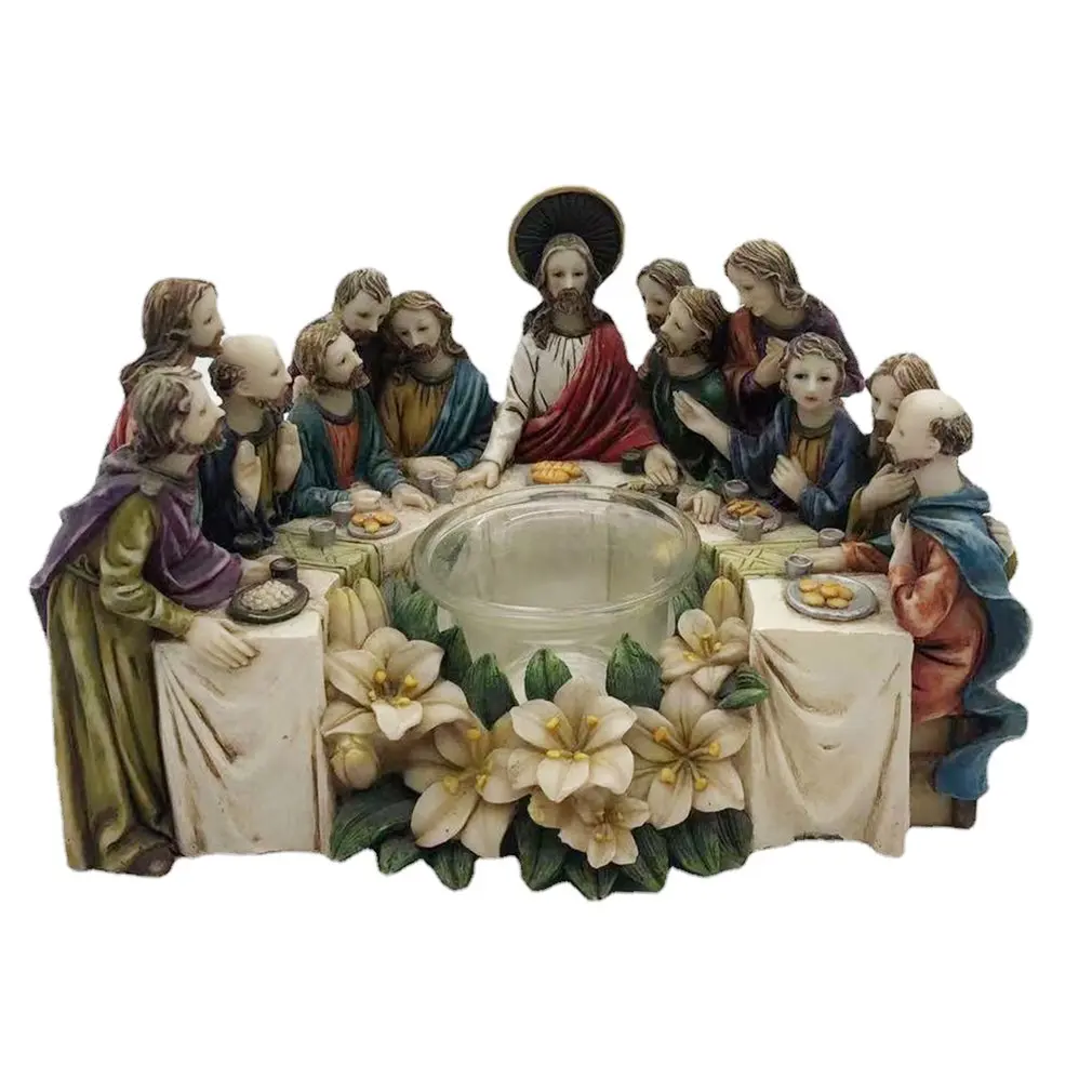

Jesus Dinner Statue Decoration Resin Hand-painted Jesus Statue Figurines Desktop Home Office Decoration Sculpture Collection