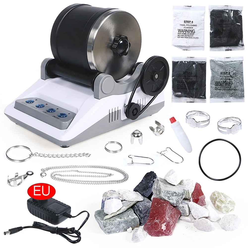 

220V Polisher Rock Tumbler Kit DIY Electric Rock Tumbler Toy with Rough Gemstones Polishing Grits for Adult Kids