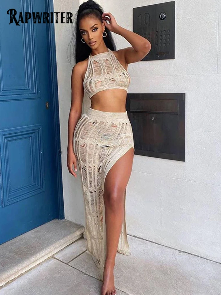 

Женский Летний Пляжный комплект из 2 предметов, короткий топ без рукавов и юбка с высокой талией