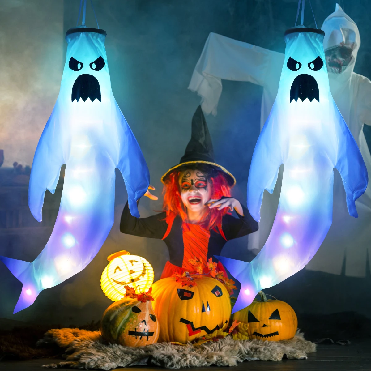 

L 2 шт., ветряной флаг в виде призрака на Хэллоуин с цветной гирляндой футов светильник ящаяся ветряная гирлянда в виде призрака на Хэллоуин 43...