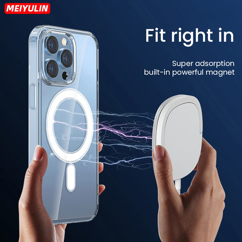 

Magnetic Wireless Charging Clear Phone Case For Iphone 13 12 11 Pro Mini 8 Plus XR X XS Max SE 2020 Samsung Shockproof Soft Capa