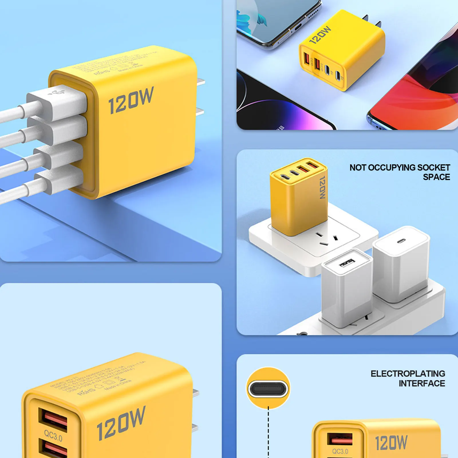 Фото Быстрое зарядное устройство типа C Quick Charge 3.0 120 Вт USB-адаптер для зарядного устройства для iPhone Samsung Xiaomi PD USB-зарядное устройство Вилка для быстрой зарядки №4