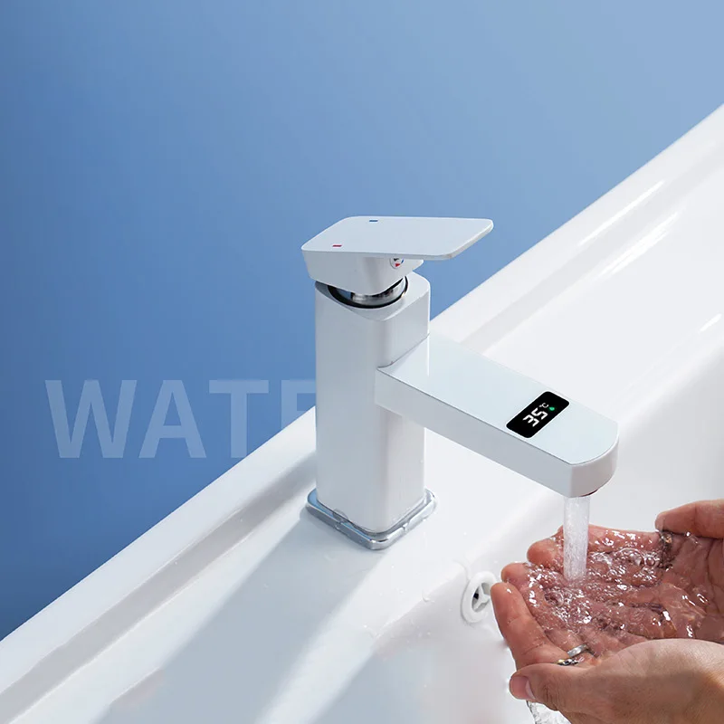 ycrays black white gold led water faucet digital display basin hot cold mixer non electric for kitchen tap bathroom accessories free global shipping