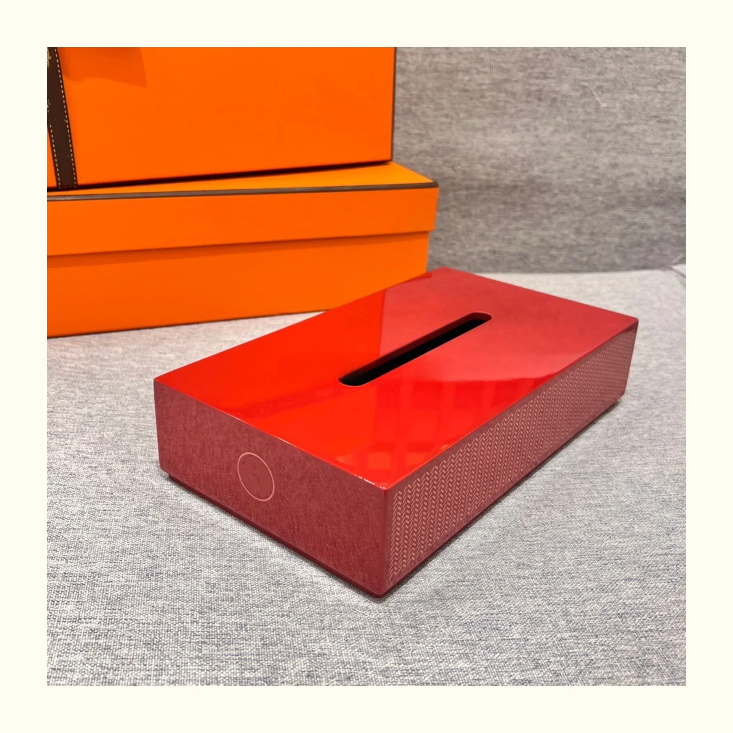 European-Style High-End Home Hand-Painted Carved Wooden Tissue Box Rectangular Square Bright Matte Contrast Color Paint logo