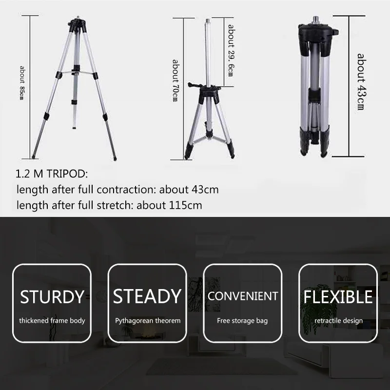 PRACMANU 120 см Штатив для лазерного уровня автоматический самонивелирующийся на 360