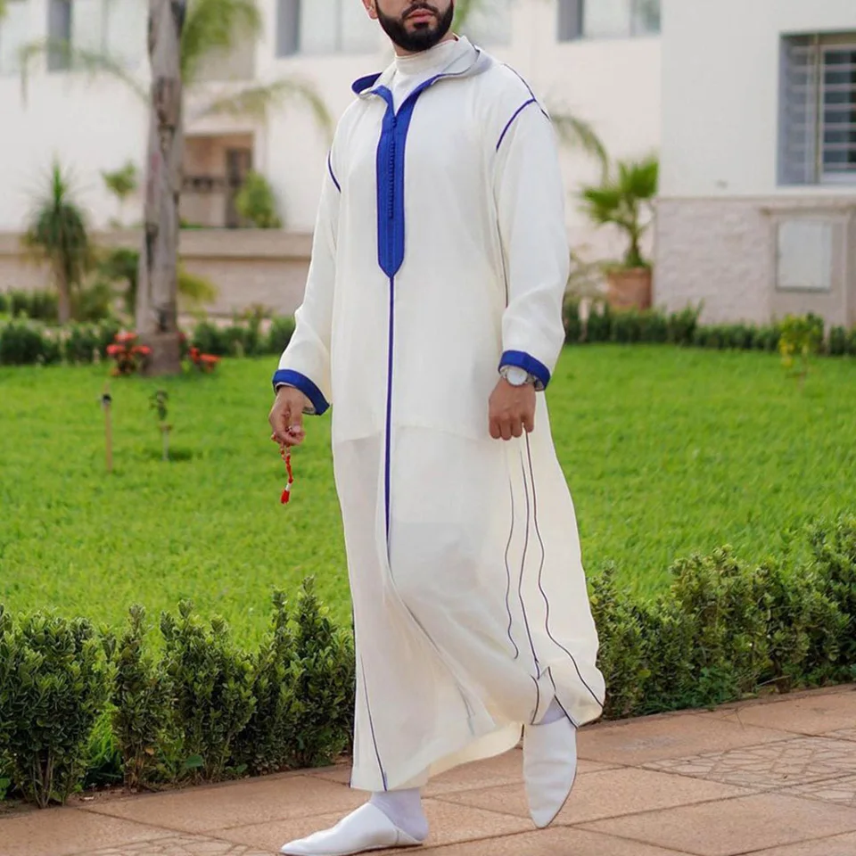 Muslim Robes Men Clothing Kaftan Eid Thobe Kurta Arab Turkish Dress Dubai Islam Habit Ethnic Leisure Long Sleeve Musulman Homme