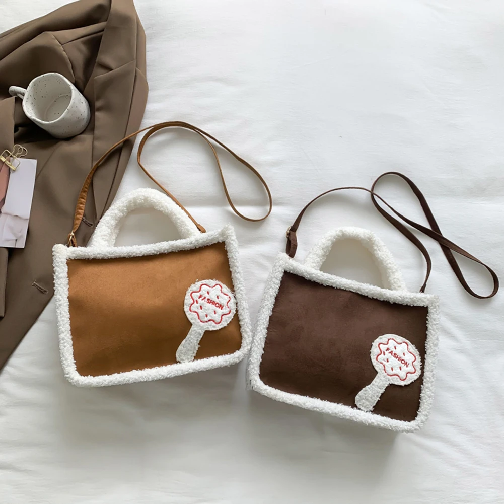 

Сумки из искусственного меха для женщин, мягкая дизайнерская сумка-тоут с милым леденцом, сумка-мессенджер для девочек-подростков, женская ...