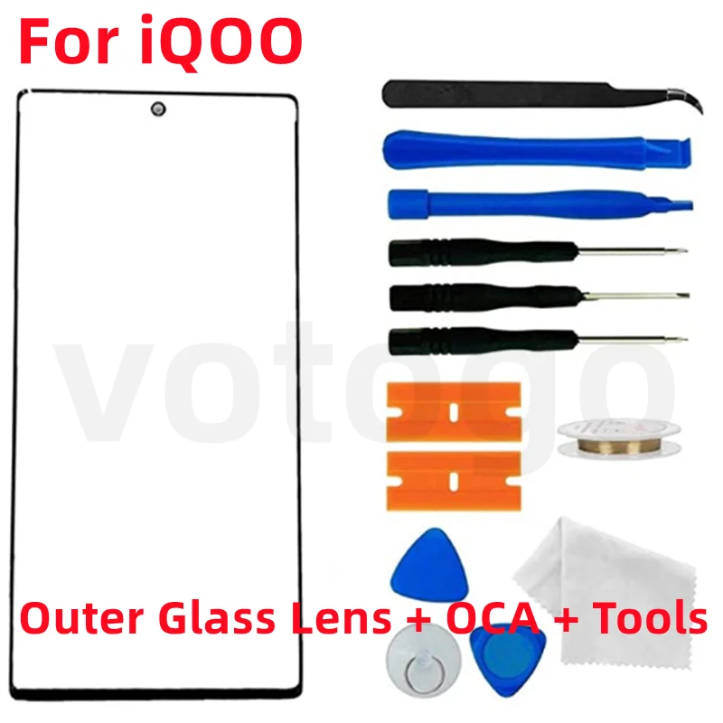 Front Outer Screen Glass Lens + OCA For For iQOO Neo 3 5 7 8 9 10 11 Pro SE 5G LCD Display Touch Panel Cover + Replacement Kits
