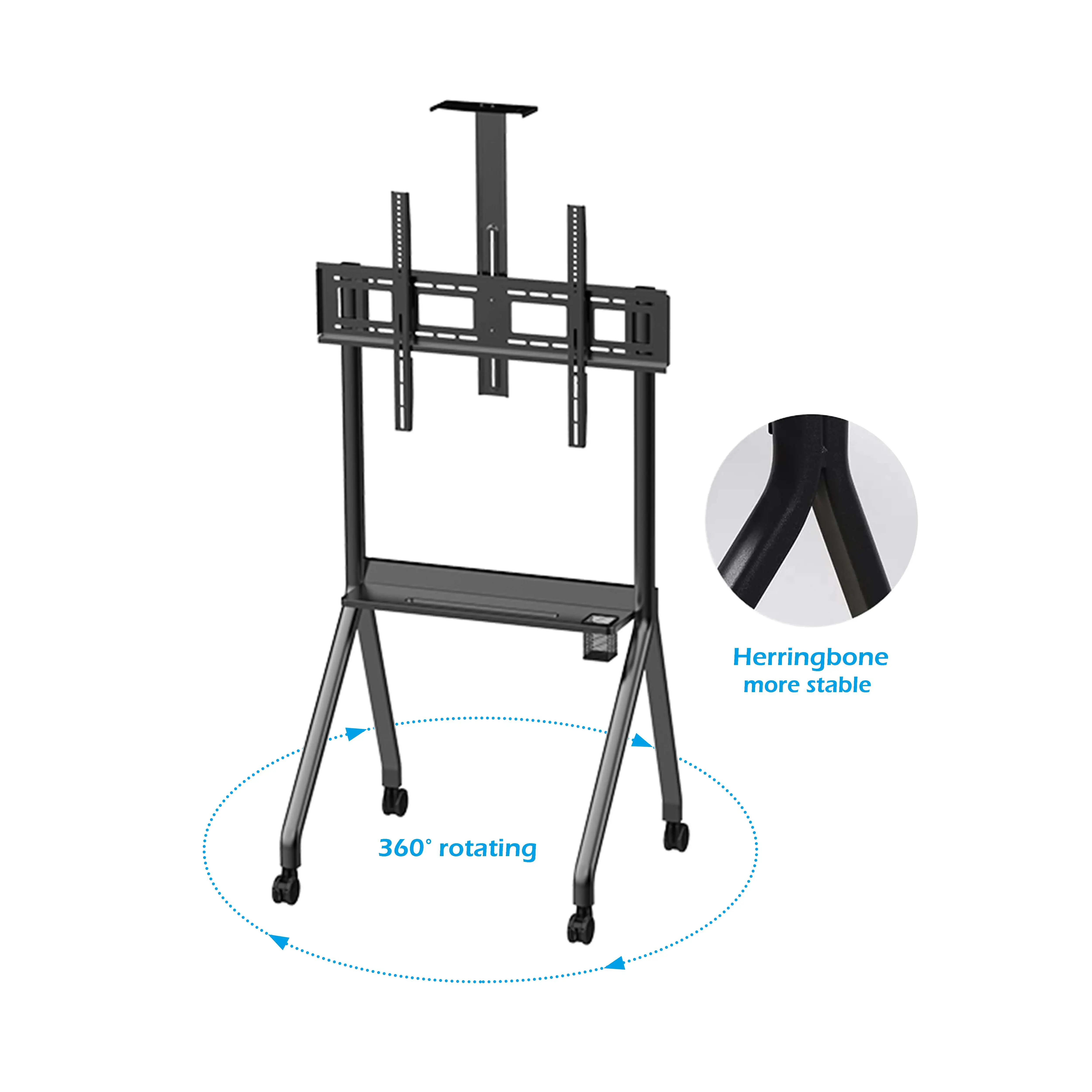 

Mobile Max VESA 1100*600 mm Height Adjustable 120" Large LED TV Screen Rolling Floor Stand Cart