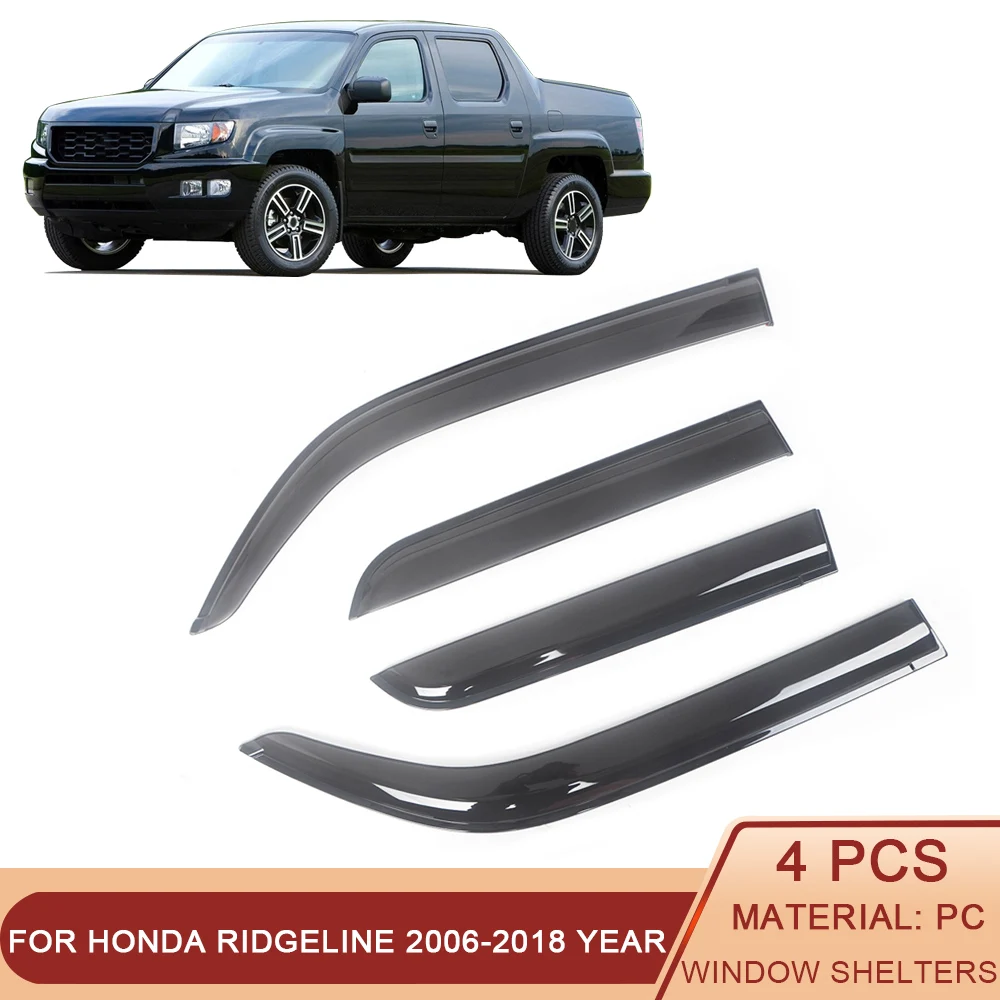 

For Honda Ridgeline 2006-2018 Side Window Wind Deflectors Visors Black Rain Guard Door Visor Vent Shades Dark Smoke Ventvisor