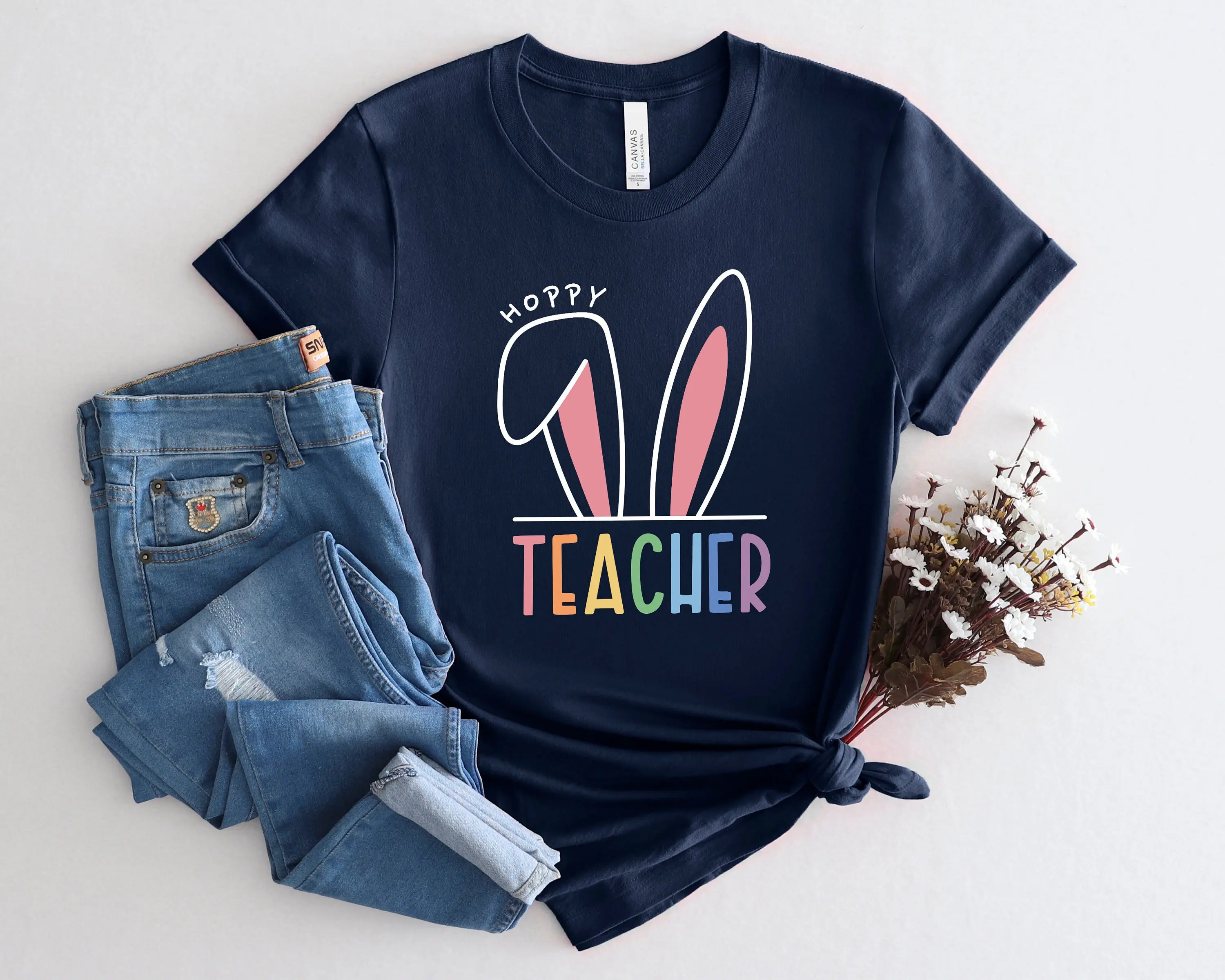 Футболка One Hoppy Teacher Пасхальный кролик с ушками жизни Happy