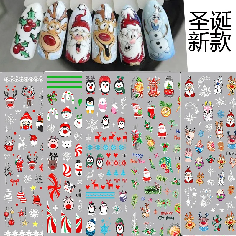 

10PCS Christmas Limited Nail Sticker Elk Santa Snowflake 3d Nail Decoration Decal Self-adhesive nail slider accessories