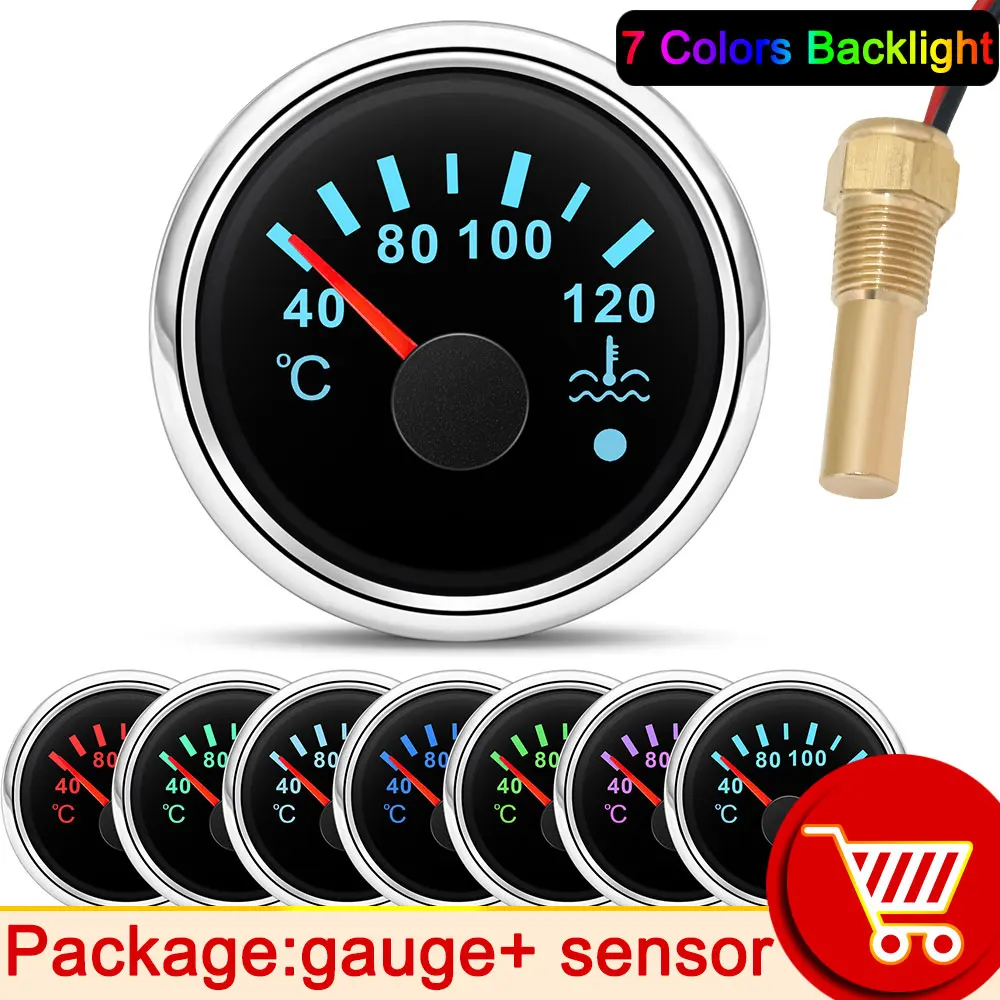 

52 мм Датчик температуры воды 7 цветов светодиодный 40-120 градусов Цельсия с 1/8NPT датчик температуры автомобиля для 12В 24В автомобиля лодки мотоцикла