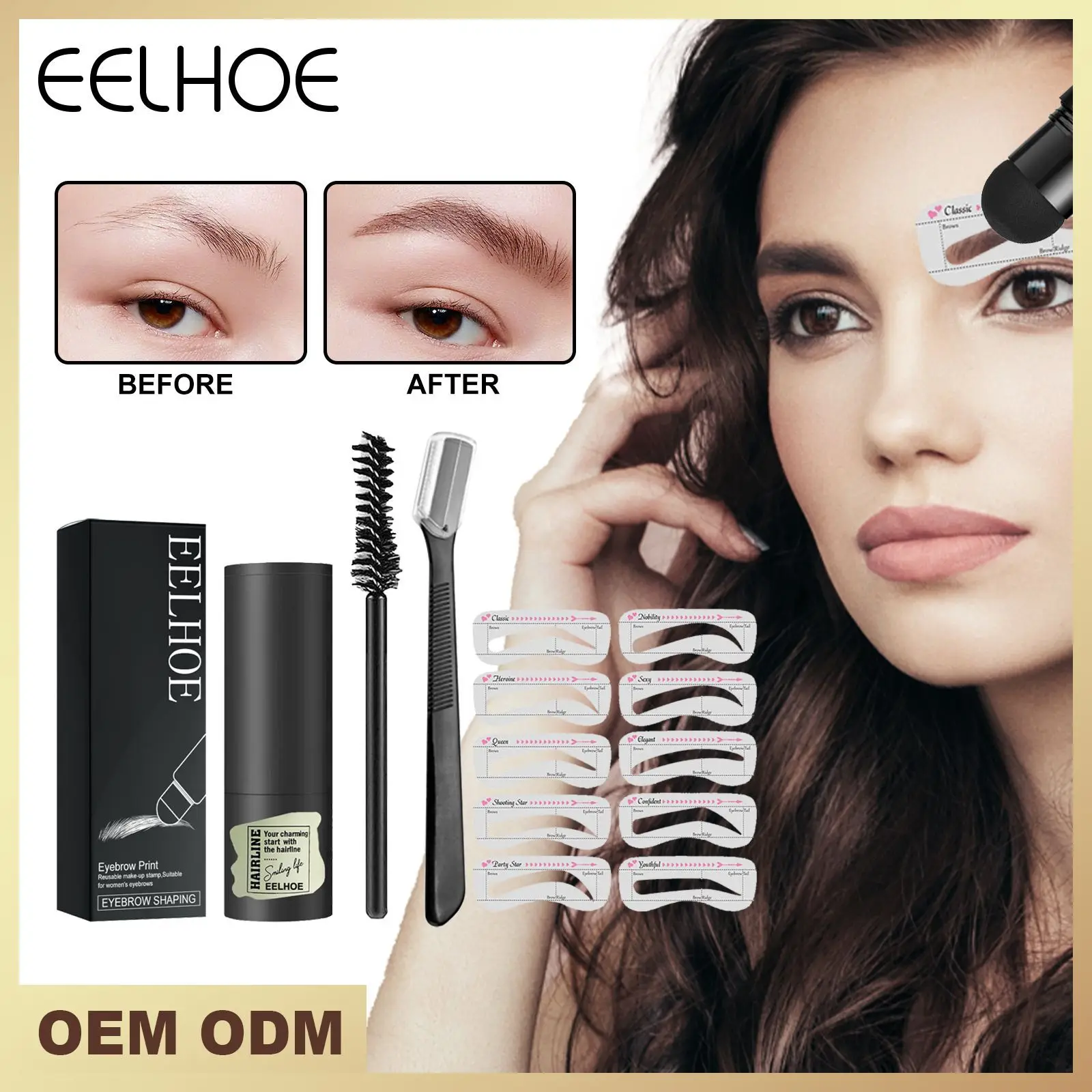 EELHOE Eyebrow Stamp Set Natural Hairline Powder Waterproof Fast Eyebrow Card Lazy Eyebrow Makeup Tool Maquillajes Para Mujer