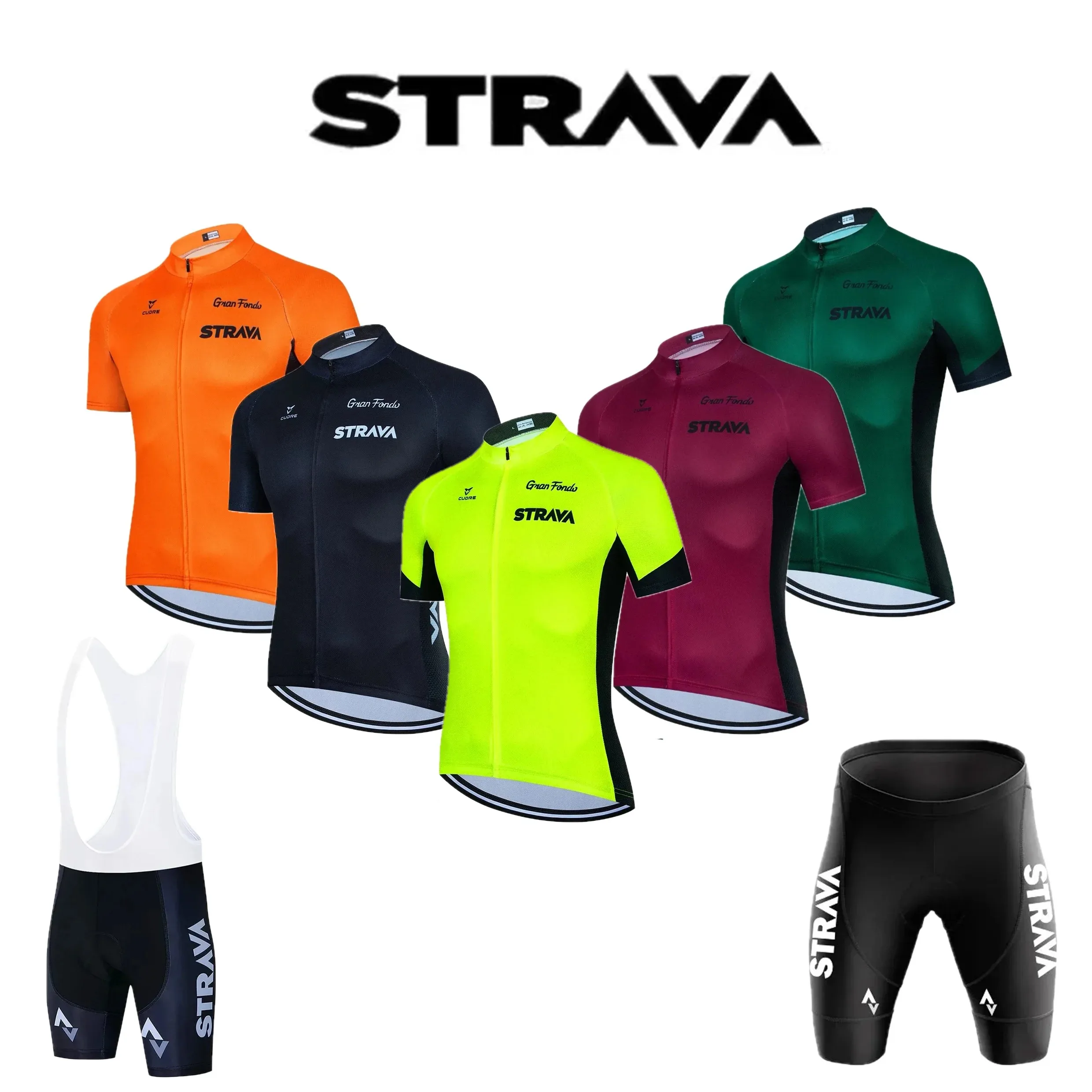 STRAVA Men's Summer Cycling Wear Set Short Sleeve Road Bike Mountain Breathable Fast Drying Sponge Mat Apparel