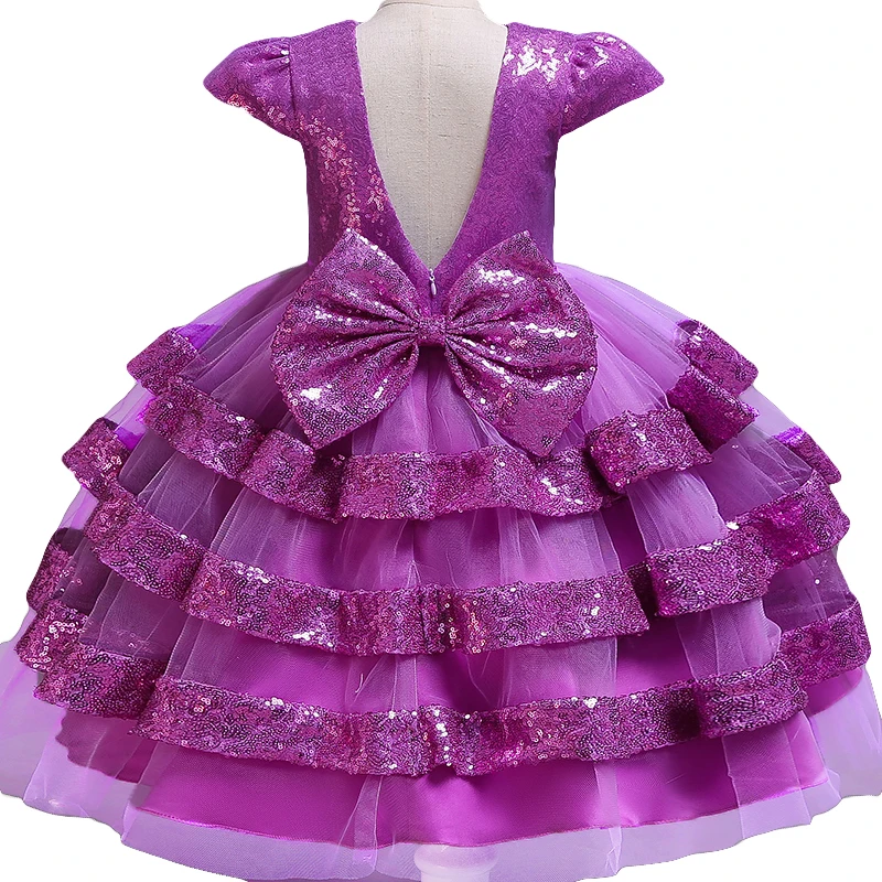 

Pegeant Sequined Backless Kids Dresses for Girls Wedding Party Princess Dresses Baby Girls First Communion Layered Tutu Dresses