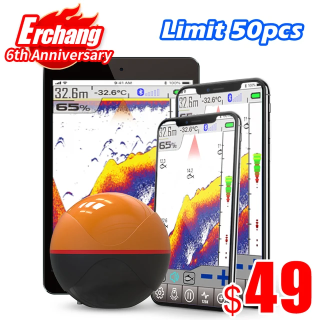 Erchang F68 Wireless Fish Finder Depth Echo Sounder Dual Frequency Sonar Alarm Transducer Fishfinder IOS&Android With GPS 1