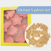 8pcsset ocean animal 3d cookie mould biscuit stamp fondant plunger cake baking diy tools 1st birthday mermaid party decoration