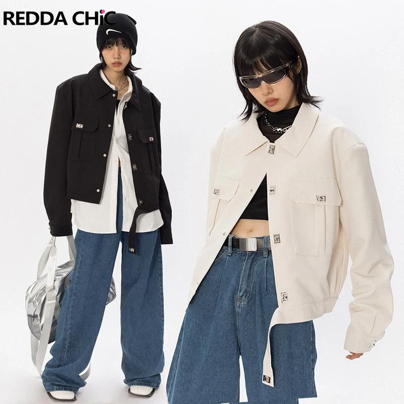 

REDDACHiC Autumn Long Sleeves Women Bomber Jacket Coat Pockets Oversize Casual Plain Outwear Girl Crush Acubi Fashion Clothes
