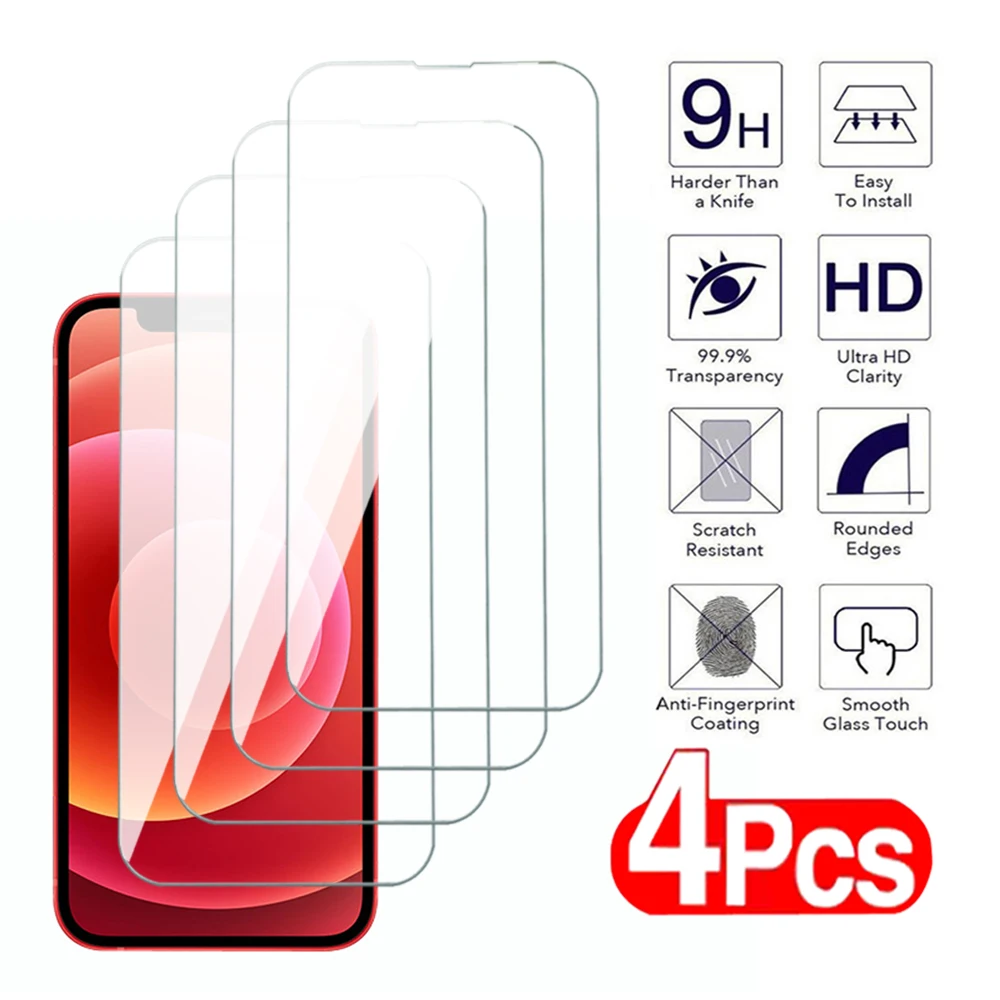 4 шт. прозрачное закаленное стекло для iPhone 7 8 11 12 Plus Pro Max Защитная пленка экрана X XS