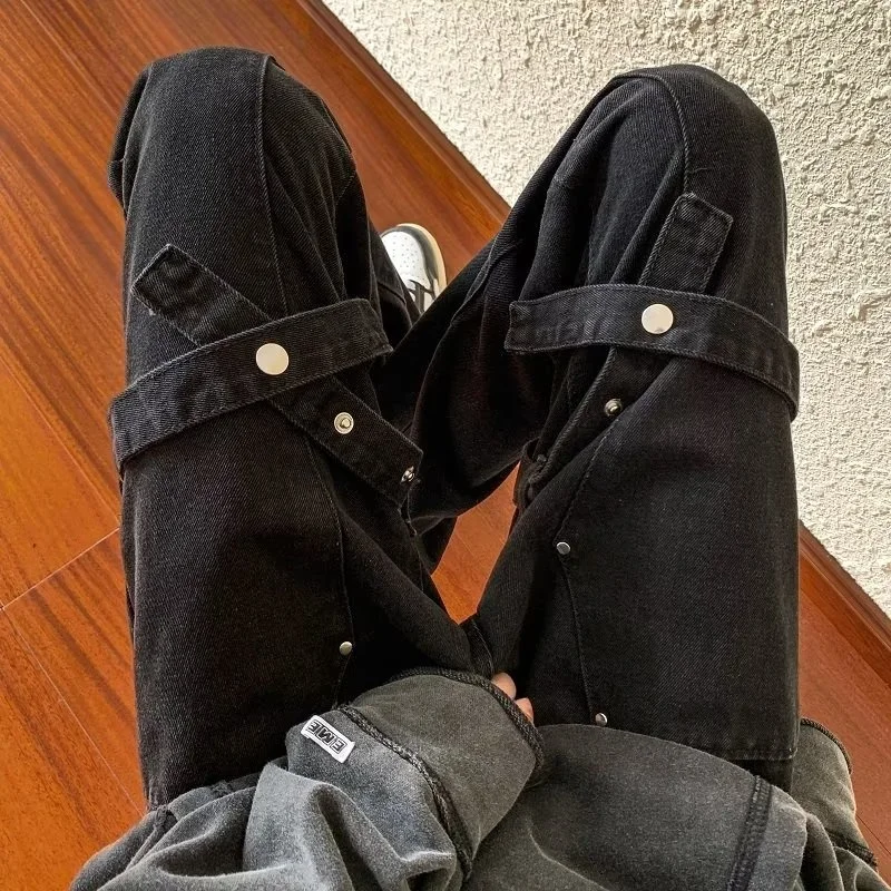 Black Baggy Jeans Men Fashion Casual Retro Straight Jeans Men Japanese Streetwear Hip-hop Loose Denim Pants Mens Trousers S-3XL