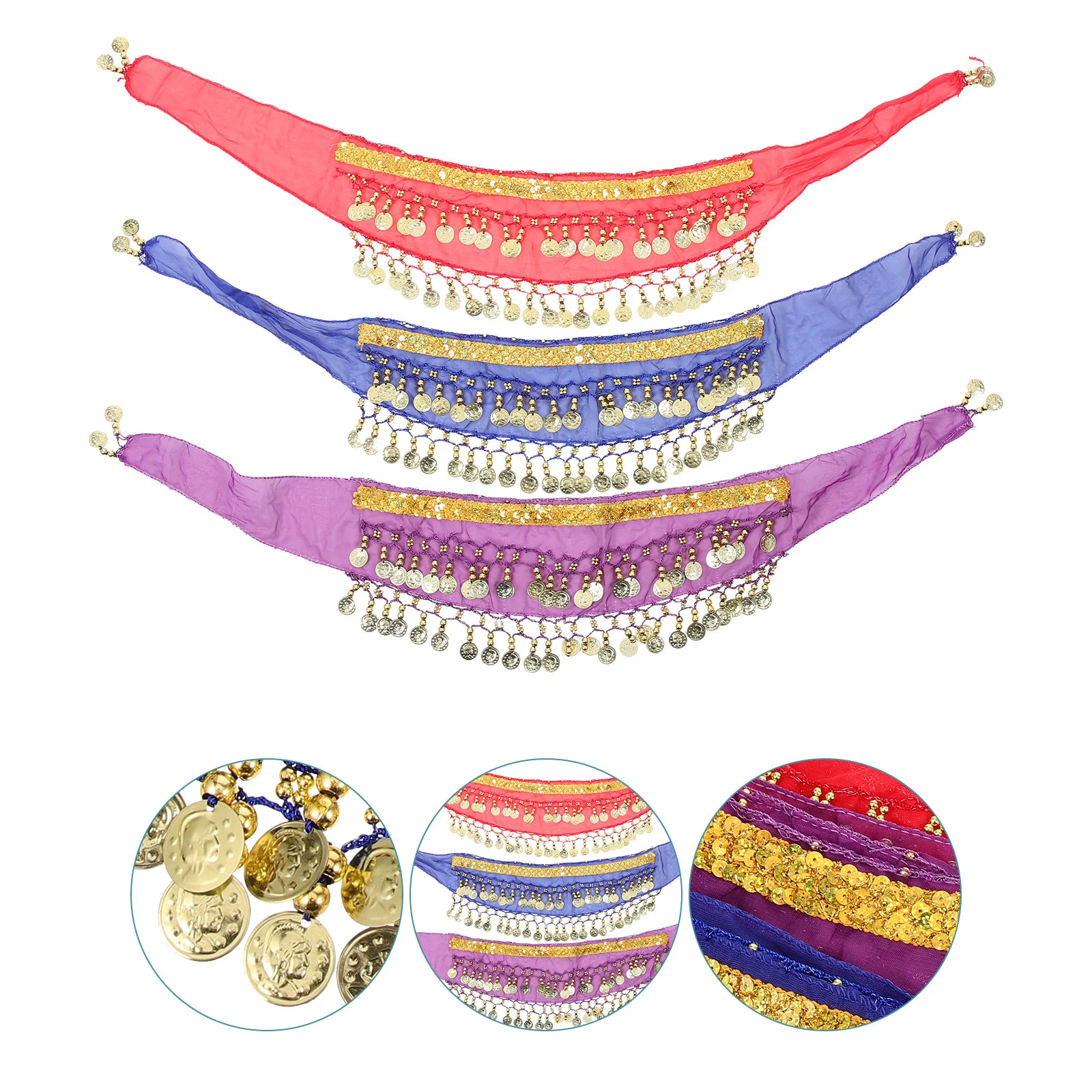 

3pcs Belly Dancing Hip Scarves Little Girls Dance Costume Accessory Waist Scarf with Dangling Coins