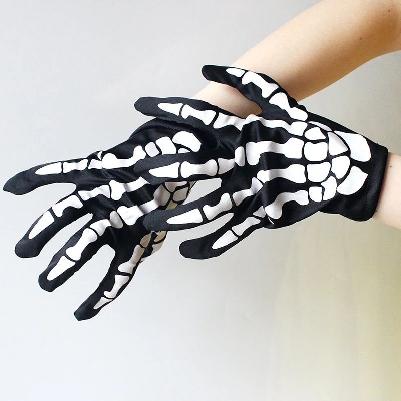 

1 Pair Halloween Ghost Short Gloves Horror Skull Claw Bone Gloves Cosplay Skeleton Show Gloves Skull Five Fingers Mittens