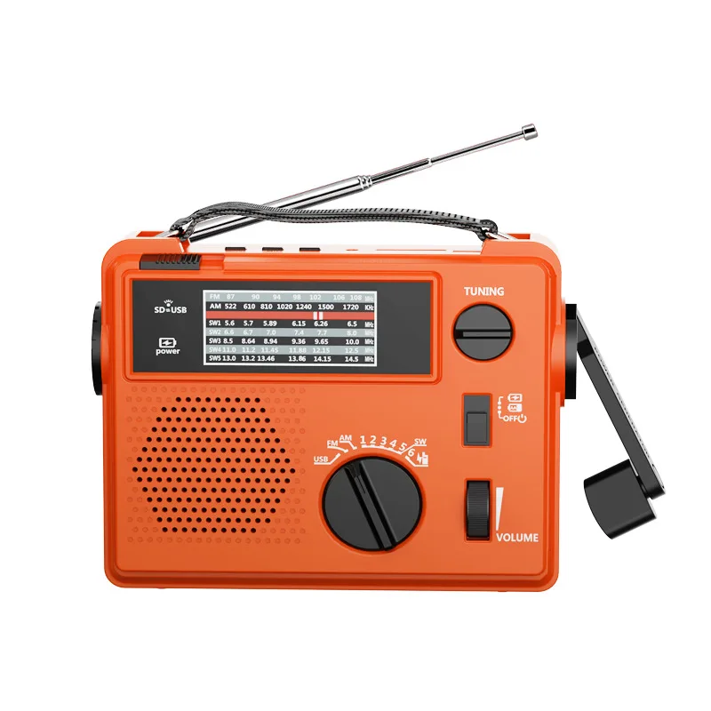 

Emergency Hand-cranked Radio, AM/FM/SW Multi-band Radio, U Disk TF Card MP3 Player, Outdoor LED Flashlight