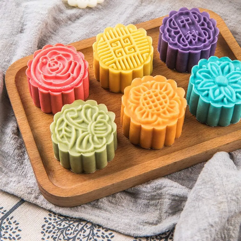 

Moon Cake Mold 6 PCS Mid Autumn Festival DIY Hand Press Cookie Stamps 50g