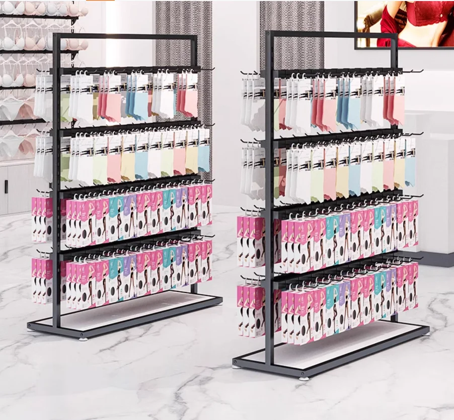 Стеллаж для носков магазин одежды двухрядная черная стойка с регулируемой