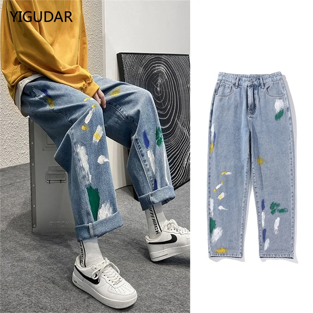 

Holes Jeans Men And Women Summer 2022 High Waist Thin Color Loose Straight Denim Ankle-length Harem Pants Men And Women Jeans
