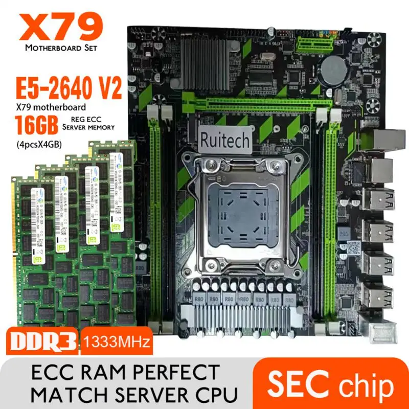 

RUITECH X79G Moederbord Met Xeon E5 2640 V2 4*4G DDR3 1333 Reg Ecc Ram Geheugen Combo Kit Set Nvme Sata Server USB2.0 LGA 2011