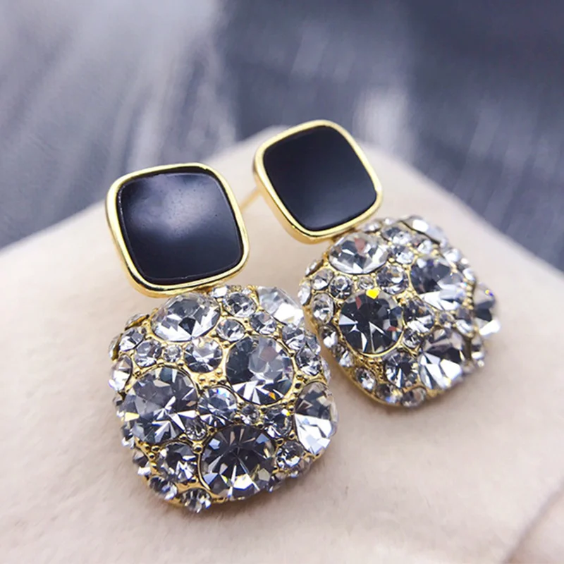 

сережки женские серьги 2022 тренд новинка серьги серебро 925 корейский стиль Женские квадратные серьги из серебра 925 пробы, с кристаллами