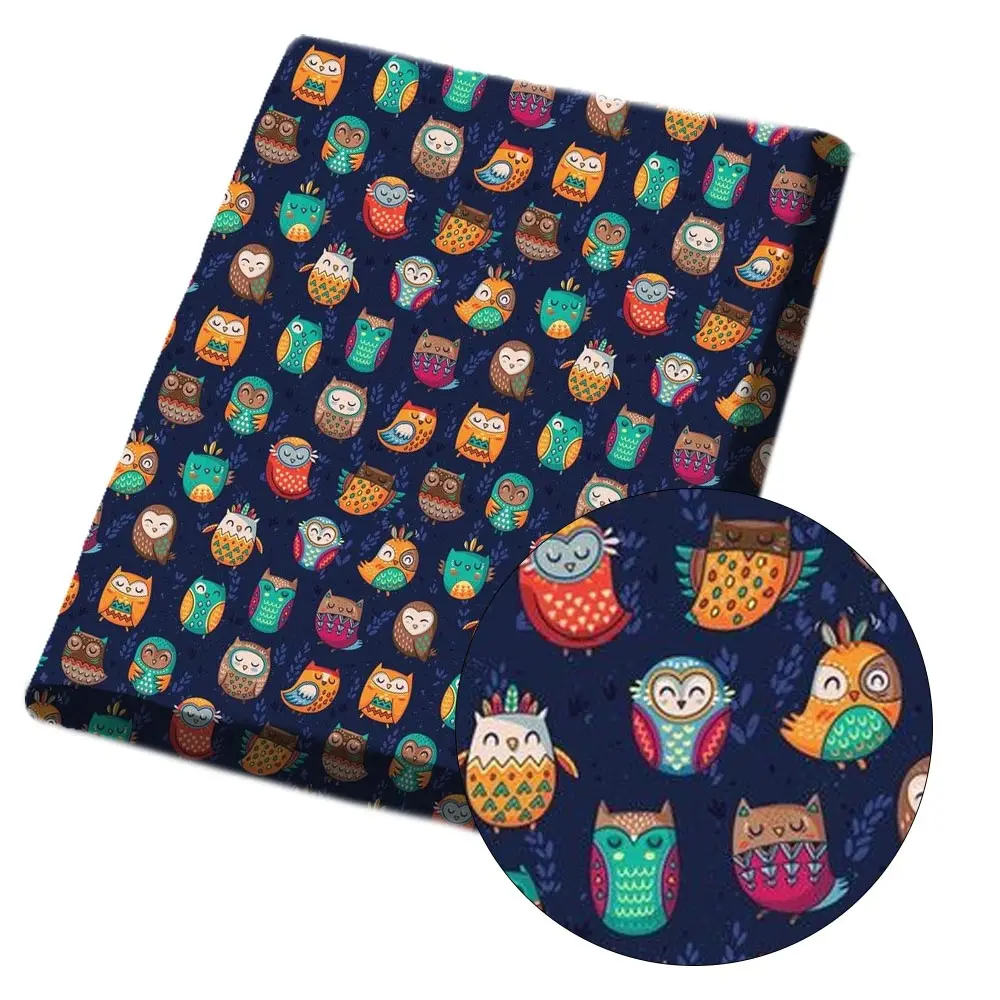 

IBOWS Polyester Cotton Fabric Owl Clown Dinosaur Printed Cloth Fabric For Patches Dress Home Textile Handmade DIY 45*150cm/pc