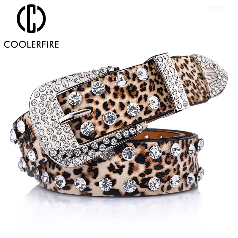

Ins Lady’s Belt Studded Diamonds Leopard Print Casual Designer Fashion Belts Women High Quality Luxury Designer Brand LB2219
