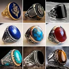 Мужское кольцо, винтажное, с черным Цирконом, серебряного цвета, подарочное, с большим круглым камнем