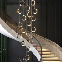 stair lamp long chandelier duplex building modern minimalist light luxury creative villa loft living room ring chandelier