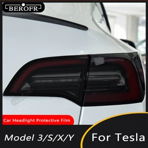 2 Pcs For Tesla Model 3 X Y S Car Headlight Tint Smoke Black Protective Film Protection Transparent TPU Sticker Accessories