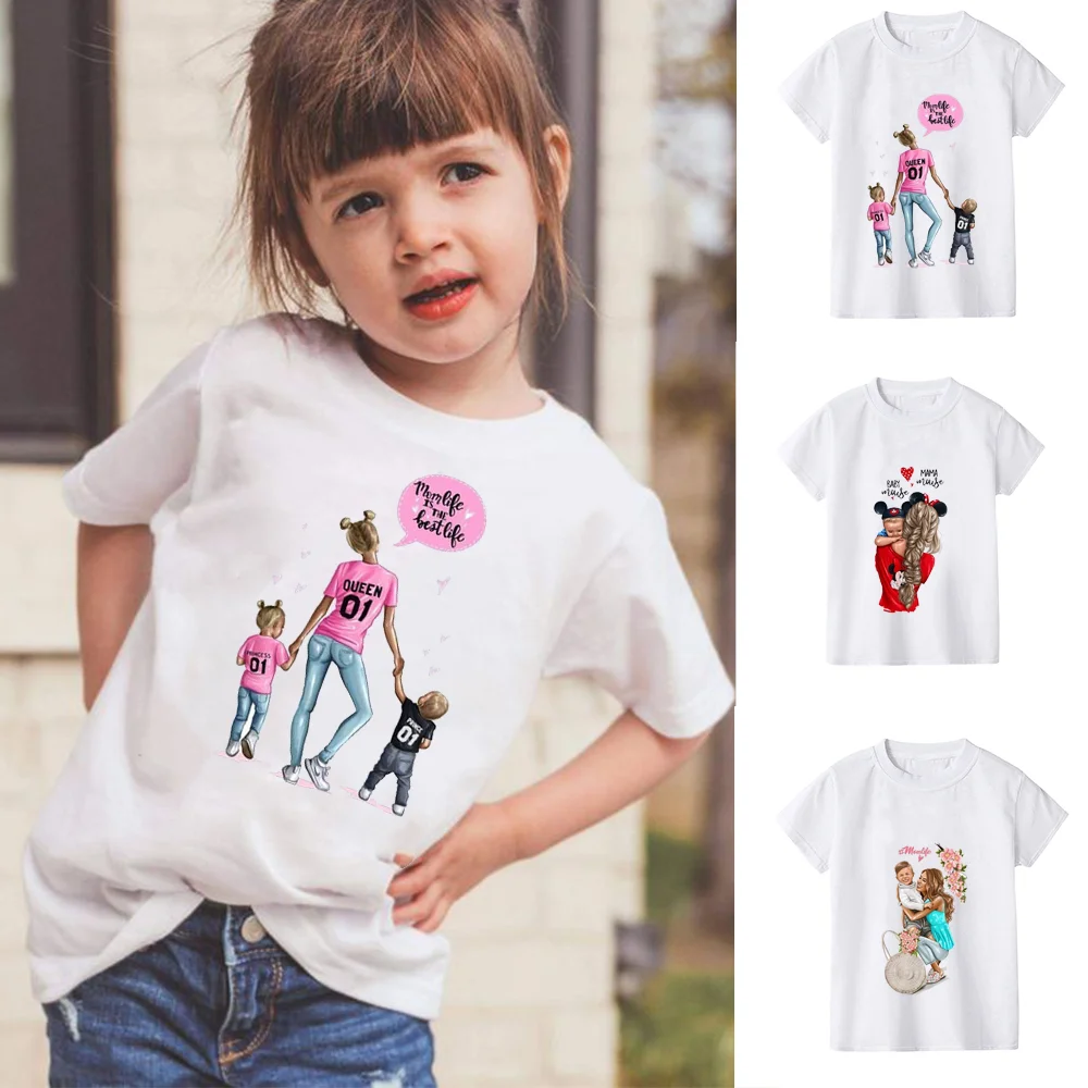 Mom and Daughter Print T-shirt Childern Fashion Summer Tops Kids Short Sleeve Girls T Shirt Summer Clothing,Drop Ship