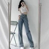 retro straight jeans women spring autumn 2022 new high waisted button pockets design slim jeans female drapey mopping pants