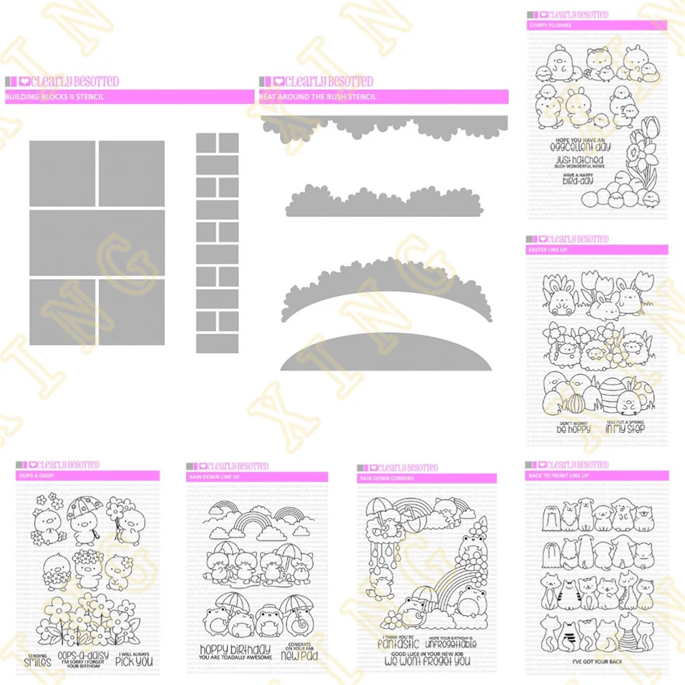 

New Animals Rainbow Easter Line Up Metal Cutting Dies Clear Stamps Stencil for Scrapbook Diary Decoration Embossing Template